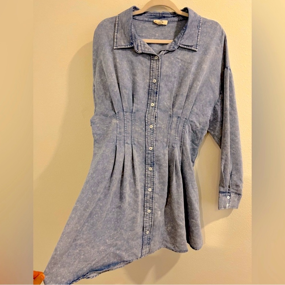 Entro Long Sleeve Button-Down Short Dress